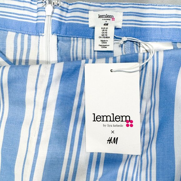NWT Lemlem x H&M Collaboration Blue & White Striped Tencel Lyocell Skirt Size 10 - Picture 5 of 10